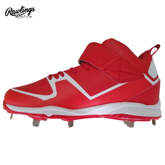 ZAPATO DE BEISBOL RAWLINGS RAW-SERIES MID/MT-H3 RED/WHITE | SPIKE METAL | TACOS DE BEISBOL