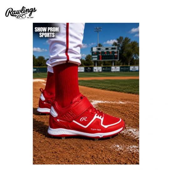 ZAPATO DE BEISBOL RAWLINGS RAW-SERIES MID/MT-H3 RED/WHITE | SPIKE METAL | TACOS DE BEISBOL