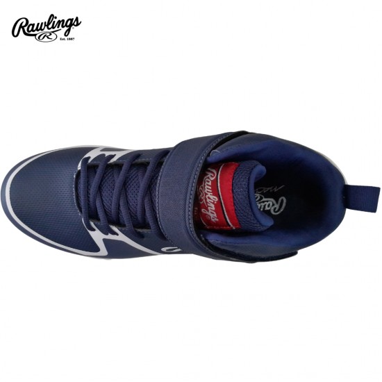 ZAPATO DE BEISBOL RAWLINGS RAW-SERIES MID/MT-H2 NAVY/WHITE | SPIKE METAL | TACOS DE BEISBOL