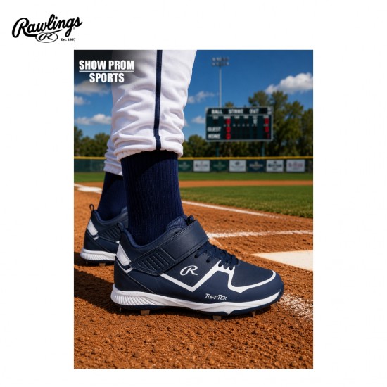 ZAPATO DE BEISBOL RAWLINGS RAW-SERIES MID/MT-H2 NAVY/WHITE | SPIKE METAL | TACOS DE BEISBOL