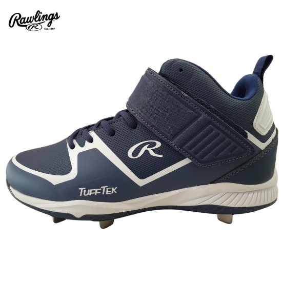 ZAPATO DE BEISBOL RAWLINGS RAW-SERIES MID/MT-H2 NAVY/WHITE | SPIKE METAL | TACOS DE BEISBOL