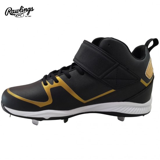 ZAPATO DE BEISBOL RAWLINGS RAW-SERIES MID/MT-H1 BLACK/GOLD | SPIKE METAL | TACOS DE BEISBOL