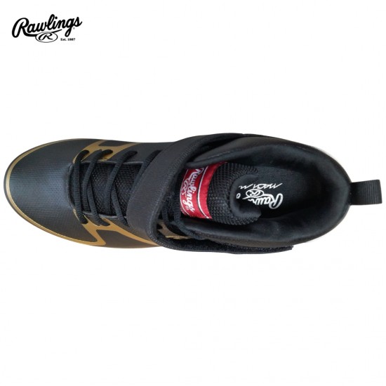 ZAPATO DE BEISBOL RAWLINGS RAW-SERIES MID/MT-H1 BLACK/GOLD | SPIKE METAL | TACOS DE BEISBOL