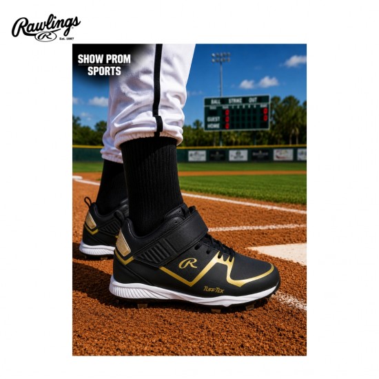 ZAPATO DE BEISBOL RAWLINGS RAW-SERIES MID/MT-H1 BLACK/GOLD | SPIKE METAL | TACOS DE BEISBOL