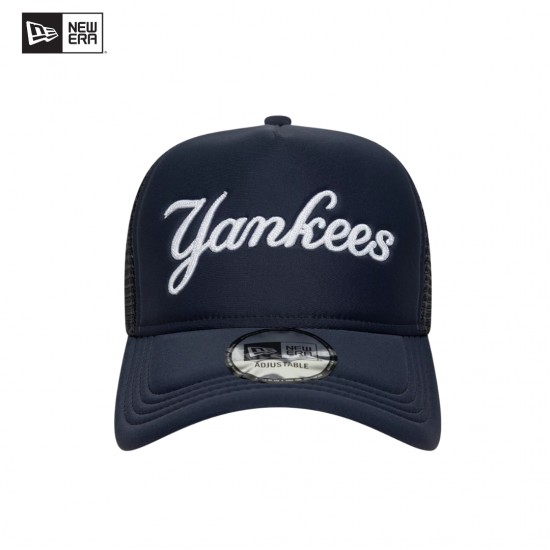 Gorra de camionero ajustable con marco en forma de A 9FORTY de los New York Yankees MLB Script Navy 60691182 I NEW ERA OFICIAL 
