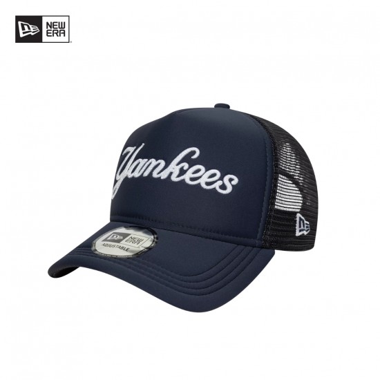 Gorra de camionero ajustable con marco en forma de A 9FORTY de los New York Yankees MLB Script Navy 60691182 I NEW ERA OFICIAL 