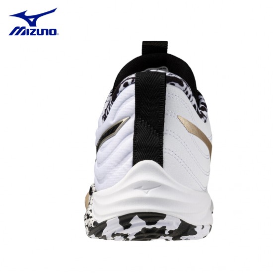 Zapatillas de Voleibol Mizuno Wave Momentum Elite Blanco/Negro/Dorado | Absorción de impactos Zapatillas de Voleibol Mizuno Wave Momentum Elite Blanco/Negro/Dorado | Absorción de impactos