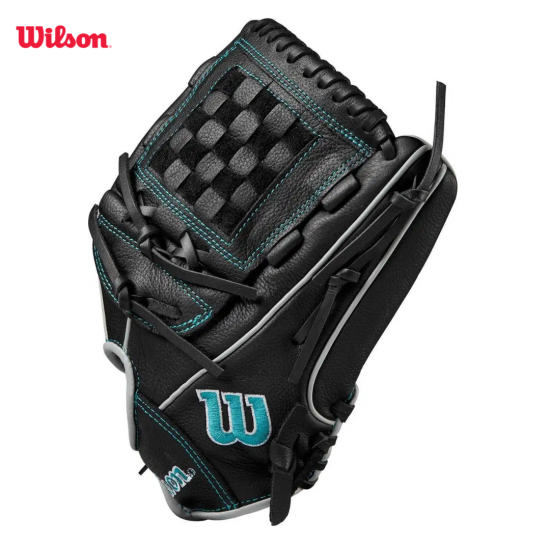 Guante de beisbol  Wilson A500 Siren 12" Infield Softbol Juvenil 2024 – Negro/Teal I DERECHO 