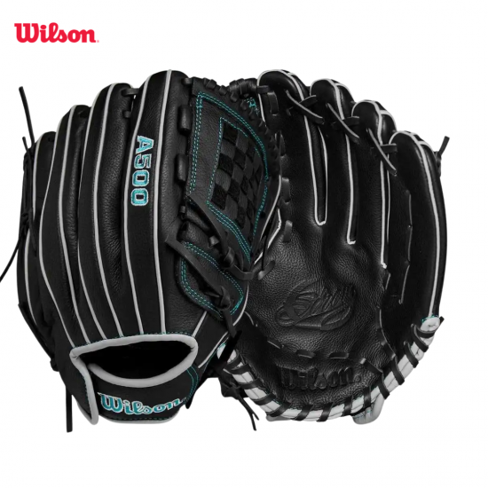  Guante de beisbol  Wilson A500 Siren 12" Infield Softbol Juvenil 2024 – Negro/Teal I DERECHO 